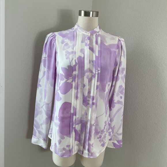 NEW Express Womens Medium Blouse Purple Floral Long Sleeve Button Up Shirt - Picture 1 of 10